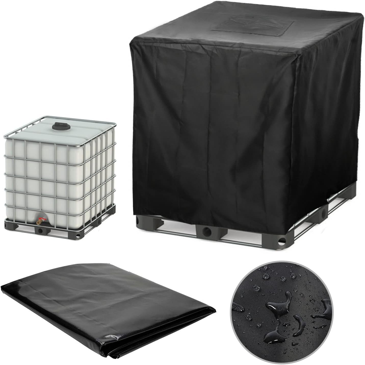 Cubierta IBC Tote 1000L resistente agua y sol negro