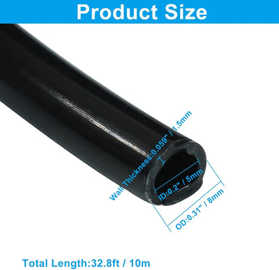 Manguera aire PU 0.315x0.197pulg 32.8pies negro