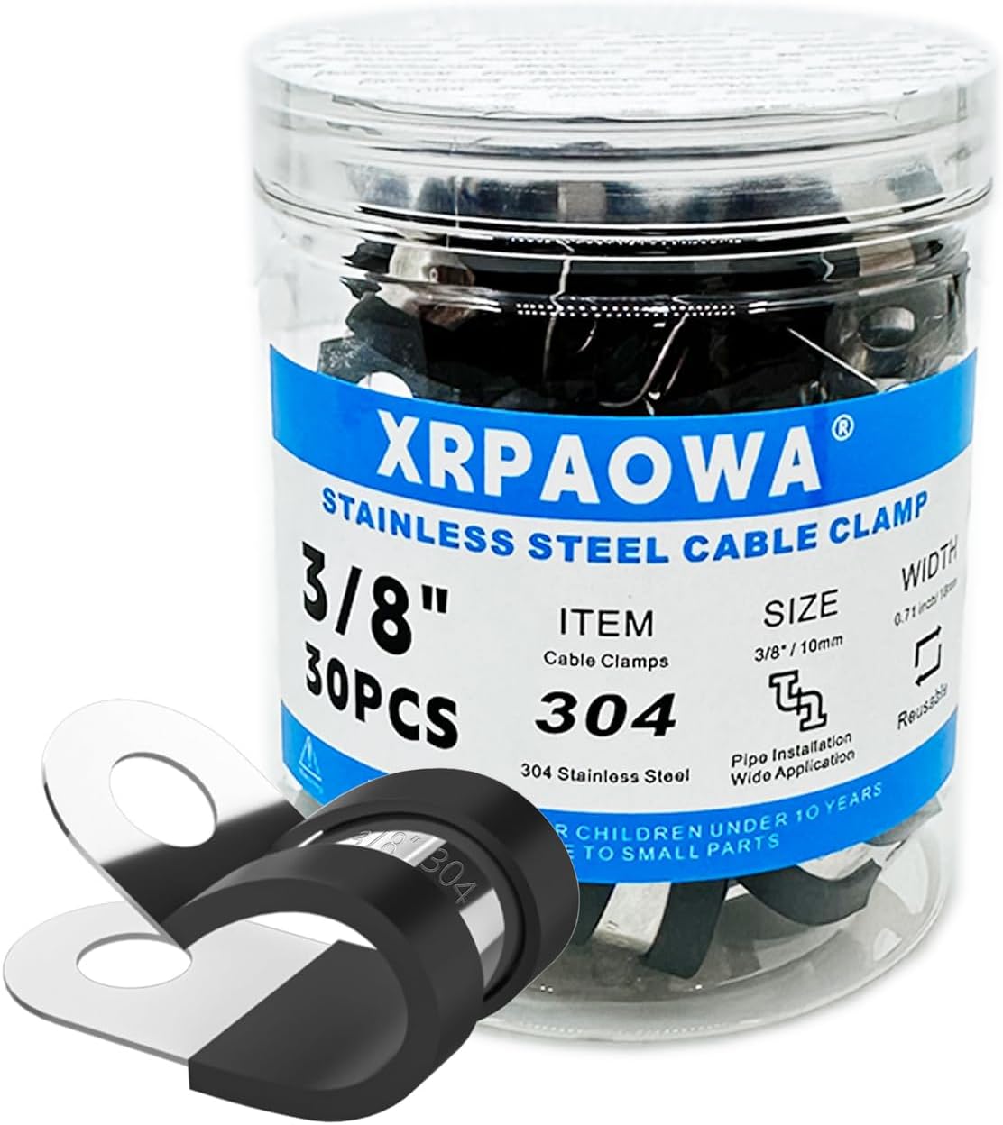 Abrazaderas acero inox 3/8pulg aisladas goma 30uds