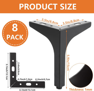 8 Pzas Patas Metal Triangulares 6pulg Negro Mate