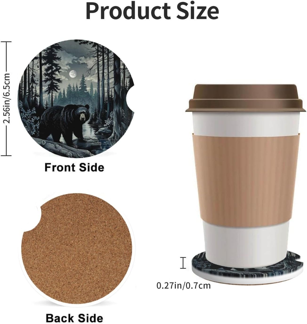 2 Pzas Posavasos Absorbentes Oso Negro para Auto