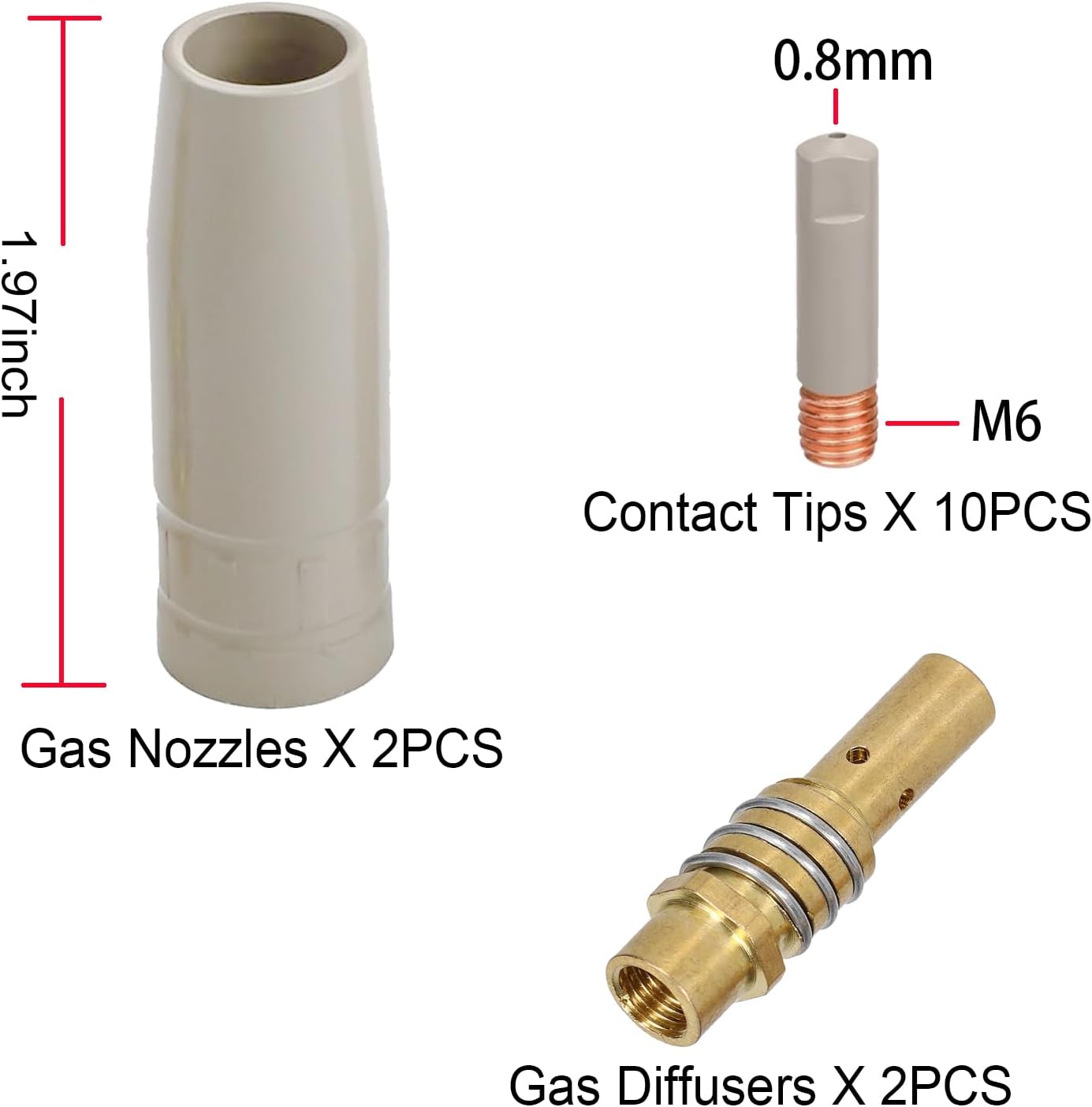 Set 14 Pzas Boquilla Gas MIG Antiadherente 0.031in