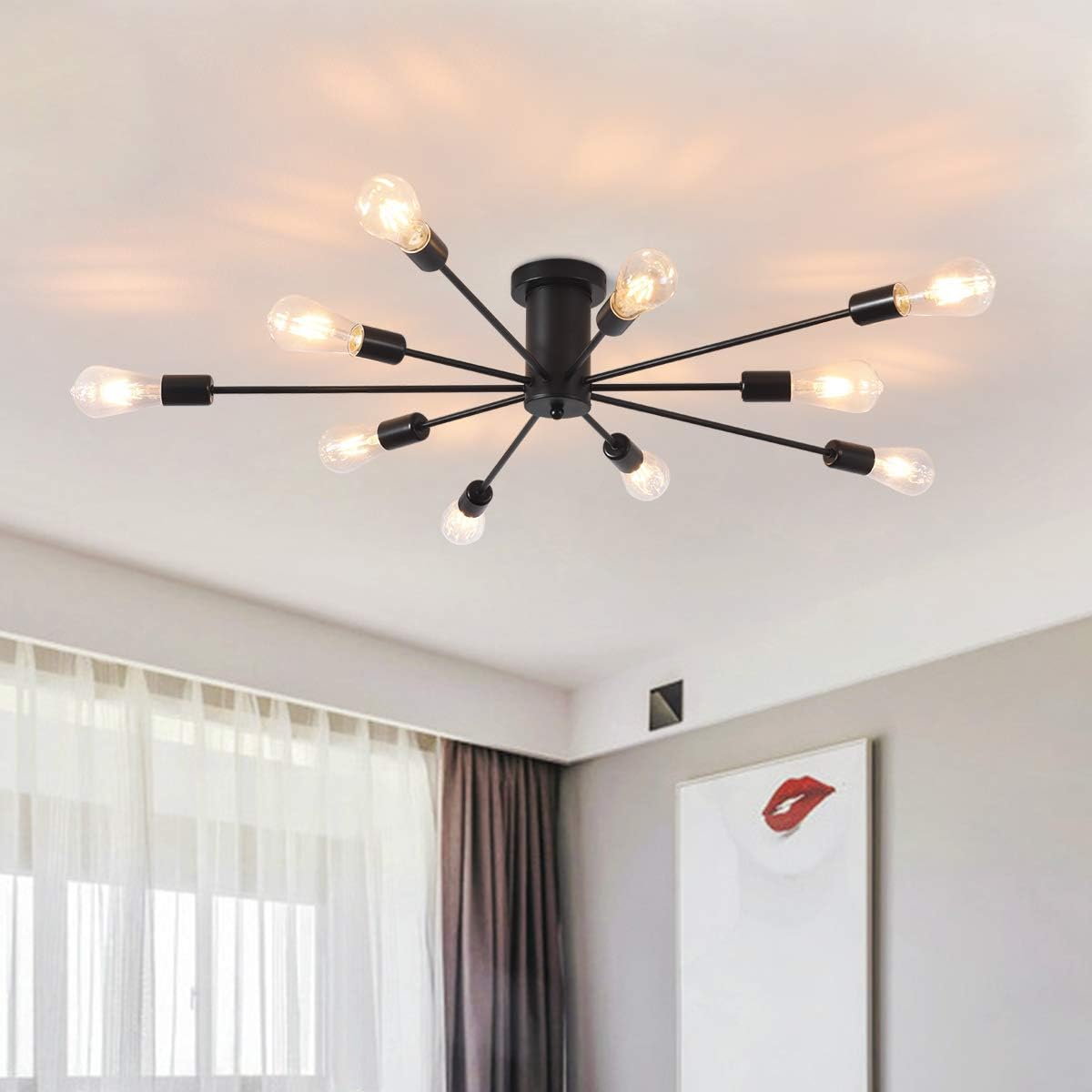 Lámpara techo sputnik moderna negro 10 luces industrial