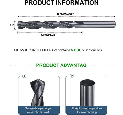 Broca 3/8pulg M2 acero recto espiral 135° nitrurado acero inox