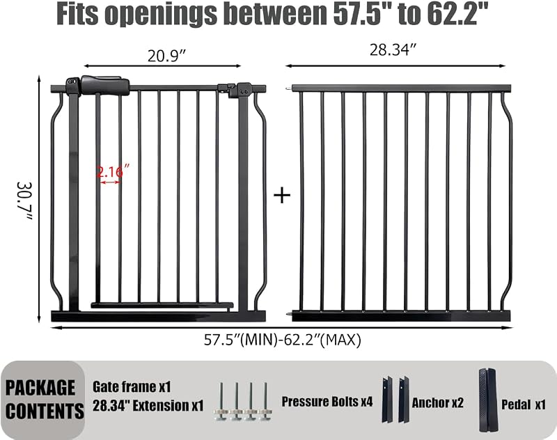 Puerta seguridad bebé perro 57.5-62pulg metal negro 30pulg