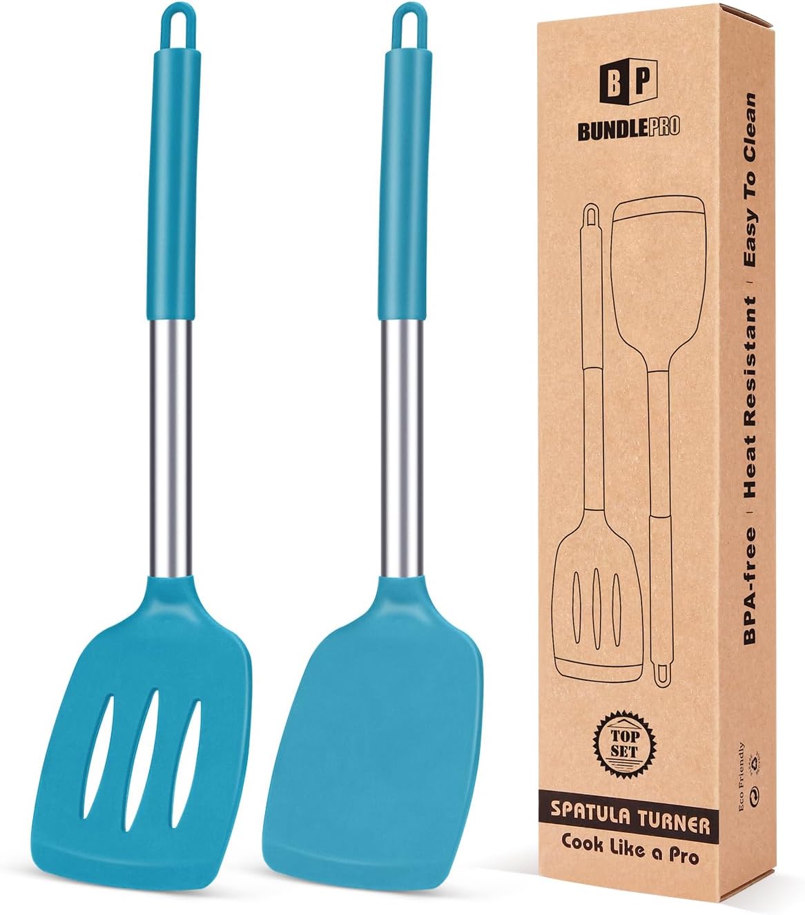 2 Pzas Espátulas Silicona Antiadherente para Pescado Huevos Azul