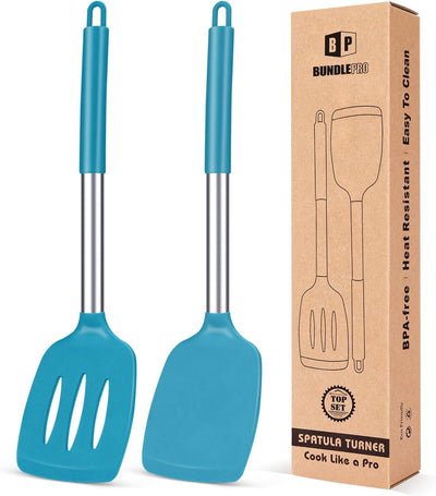 2 Pzas Espátulas Silicona Antiadherente para Pescado Huevos Azul