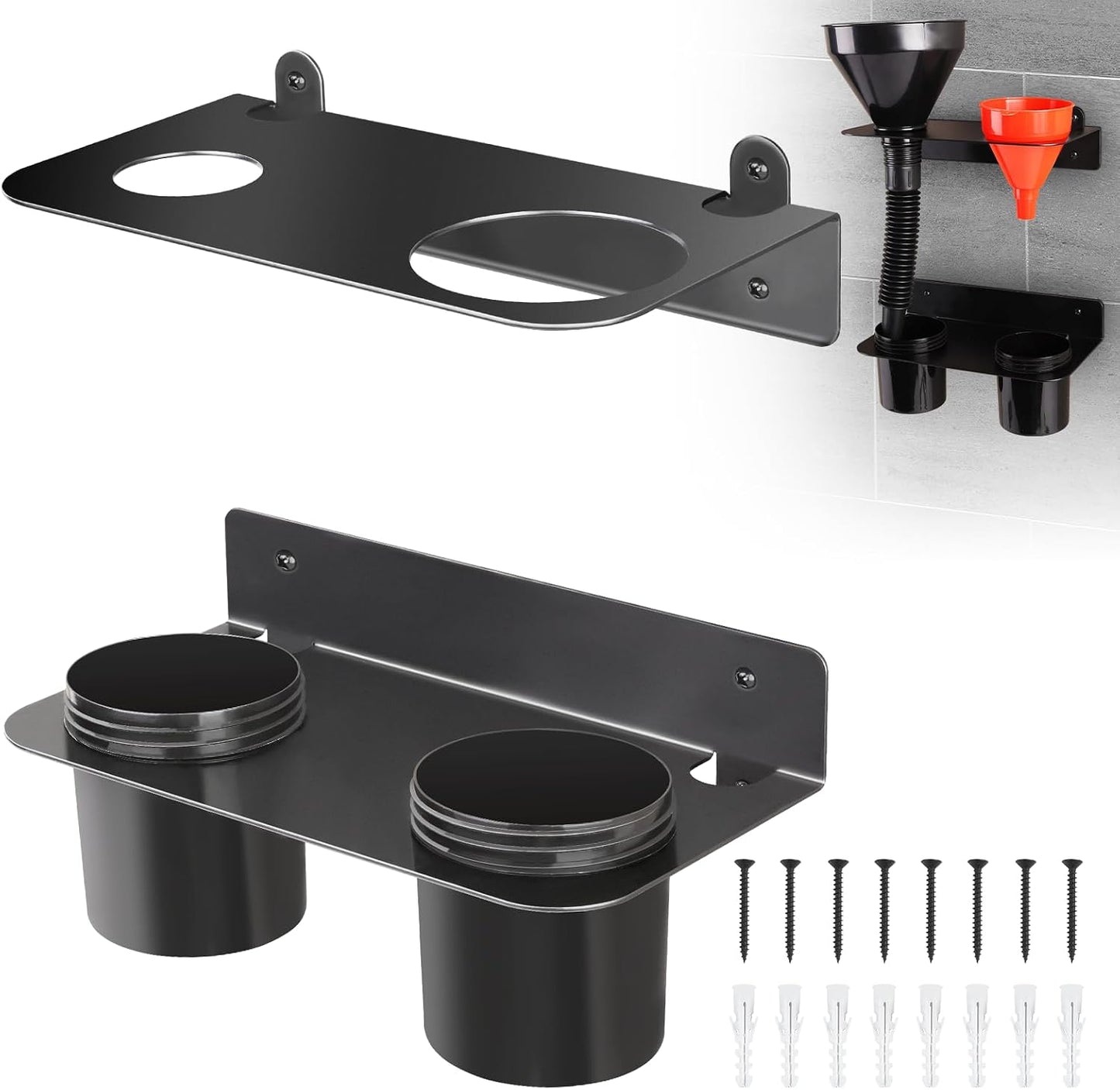 Soporte embudo doble con estante y vasos plásticos