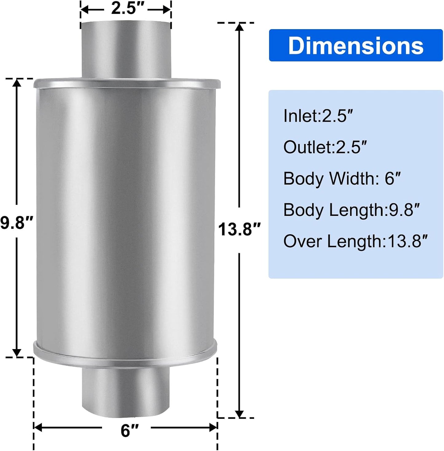 Resonador acero inox 2.5" diseño recto 13.8"
