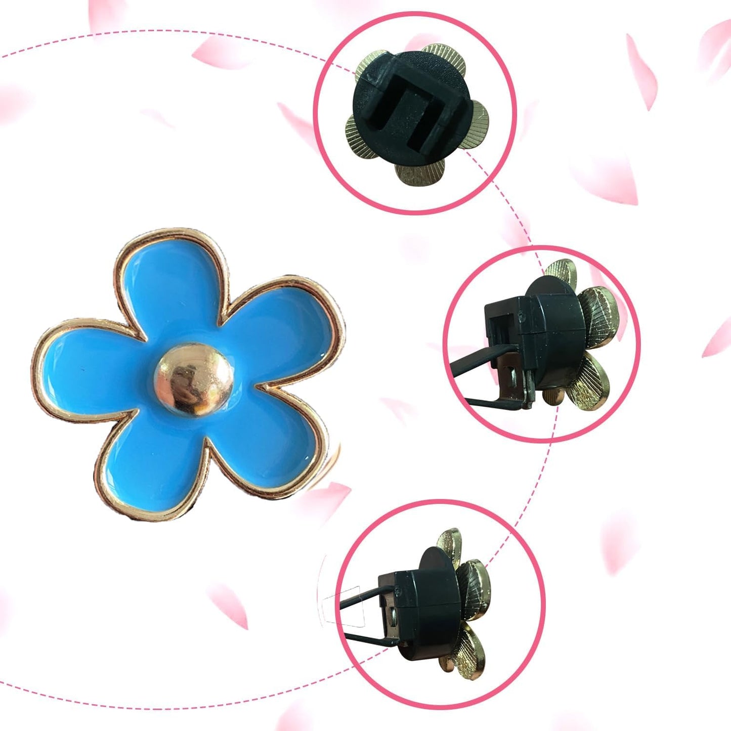 6 Clips Ventilación Flores Margaritas Azul para Auto