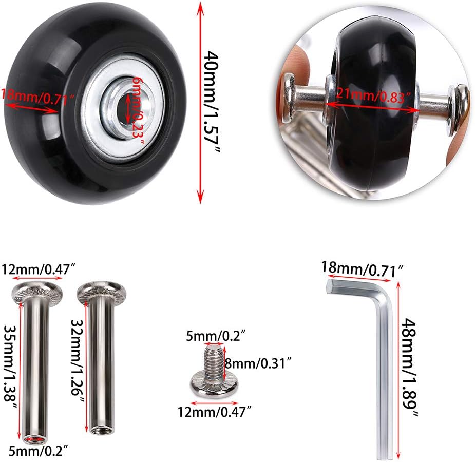 4 Ruedas repuesto para maleta 1.575x0.709" kit 32MM 35MM