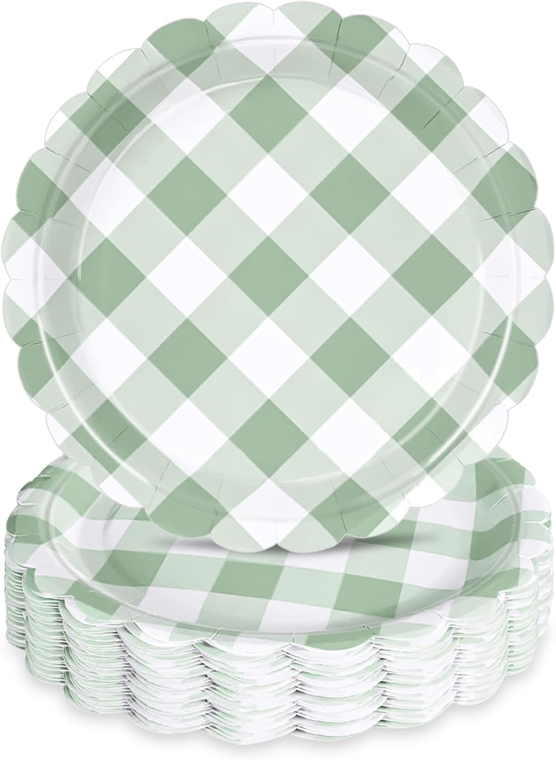 48 Pzas Platos Papel Gingham Verde Claro Mesa Postre