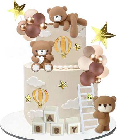 Decoraciones pastel bebé con osos y letras café
