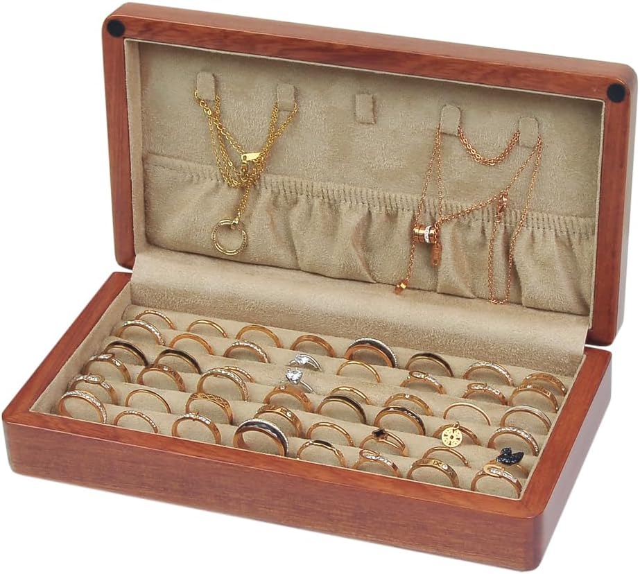 Caja organizadora joyas madera terciopelo bisagras