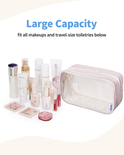 Bolsa maquillaje transparente con cremallera asa para viaje