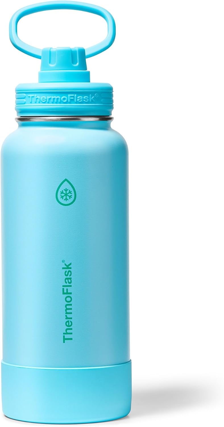 Botella agua acero inox doble pared 32oz con tapa boquilla azul