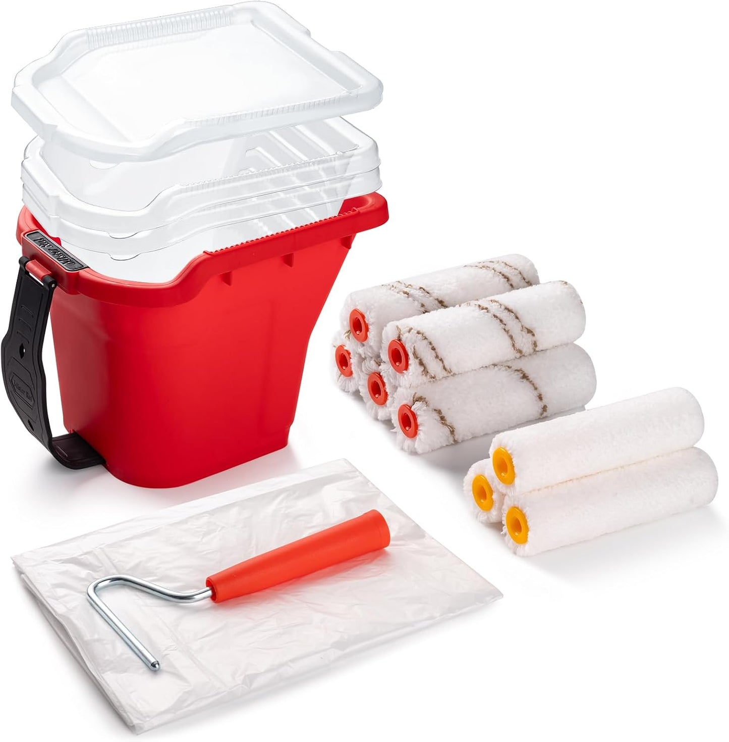 Kit 14 rodillos pintura 4pulg microfibra cubo forro plástico