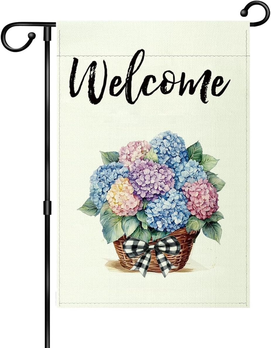 Bandera doble cara primavera verano 12x18pulg hortensias exteriores