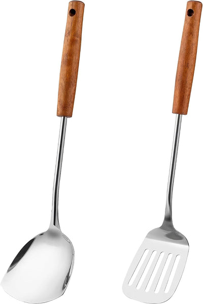 Juego espátulas y volteadores acero inox 14.6-15.2" mango madera