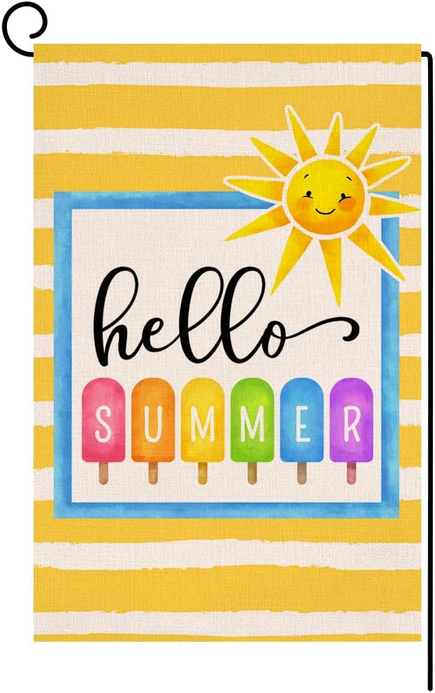 Bandera jardín playa 12x18pulg doble cara texto hello summer