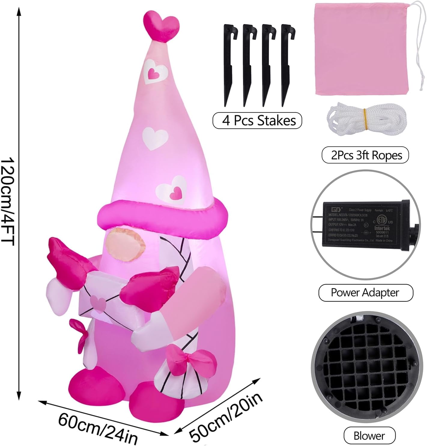 Gnomo rosa inflable 4ft para niñas decoración