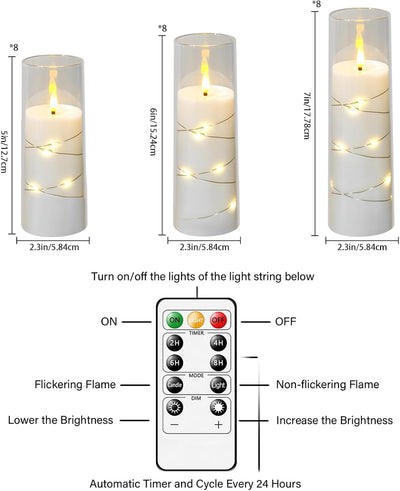 Velas LED parpadeantes con cuerda estrella juego 24 blancas