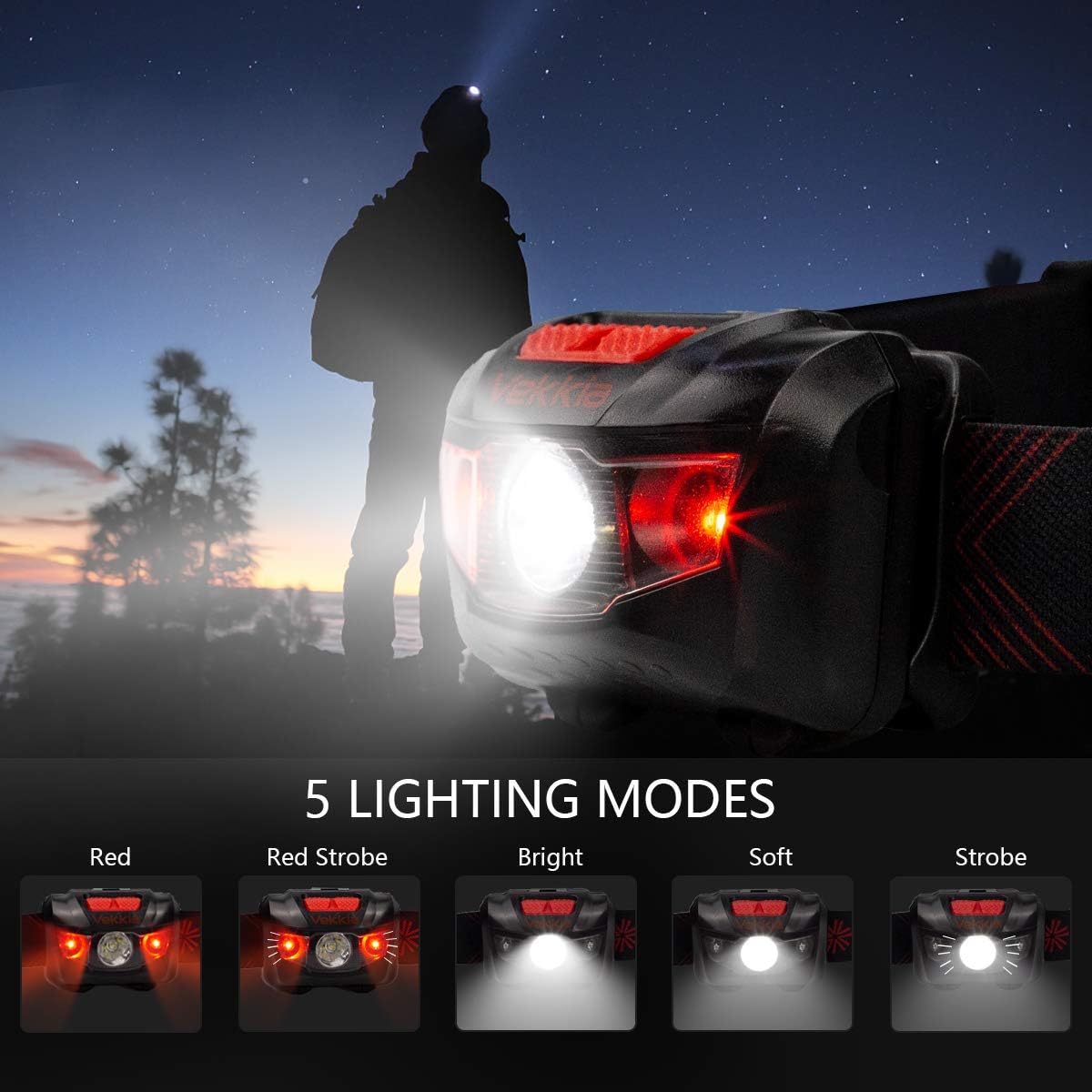 Linterna LED pack 2 faros luz blanca y roja diadema ajustable IPX6