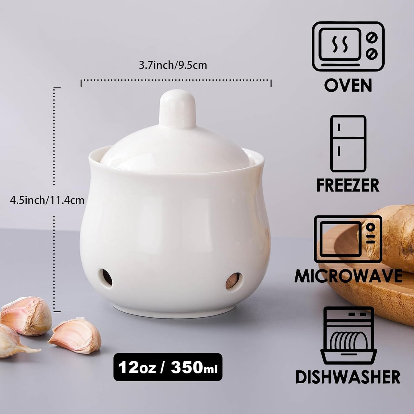 Contenedor ajo porcelana blanco mini con tapa
