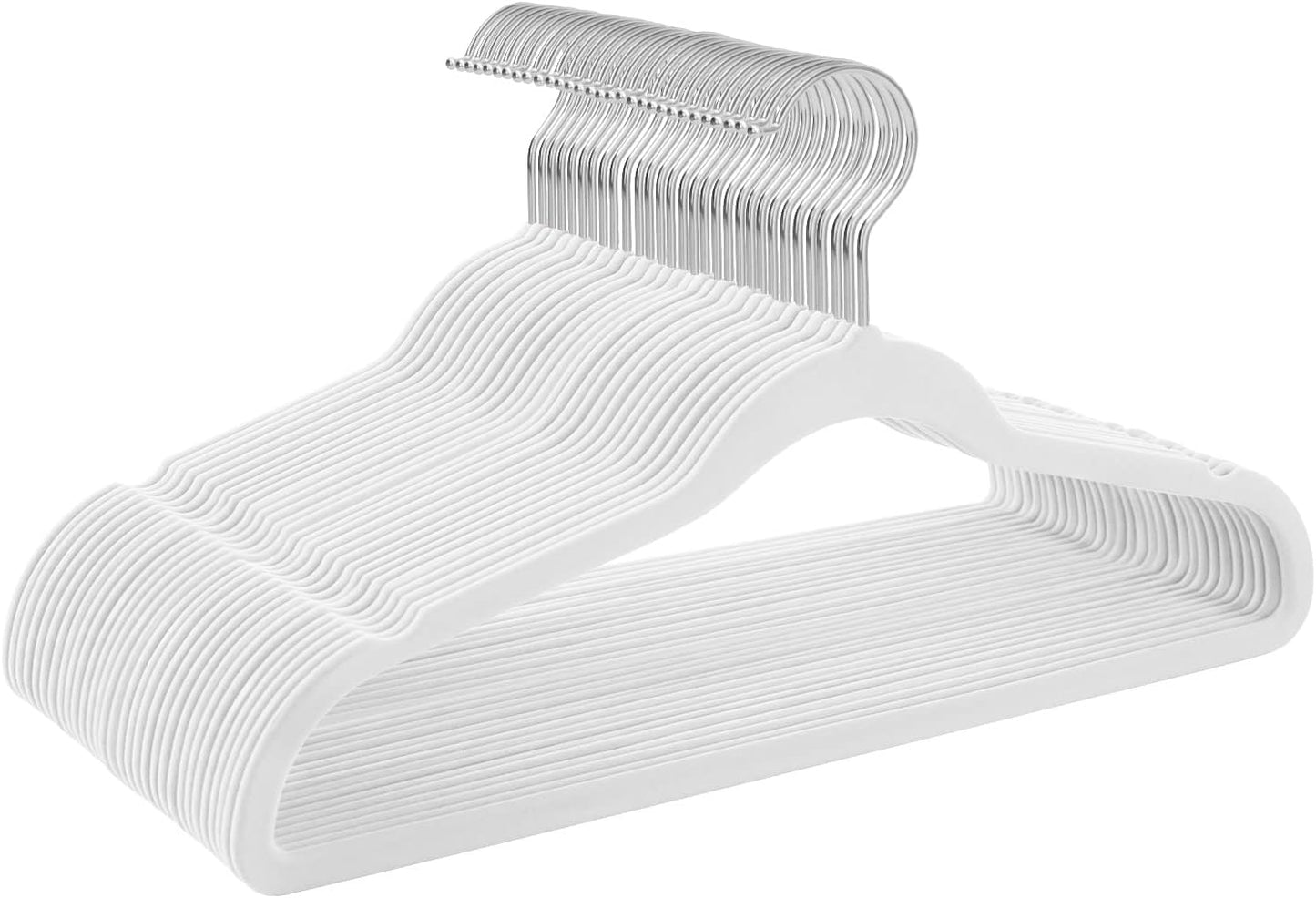 Perchas terciopelo antideslizantes 50 Uds Blanco/Plateado