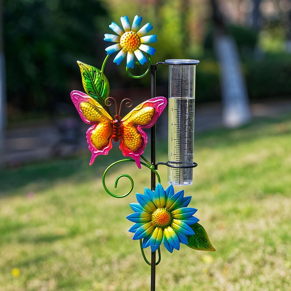 Pluviómetro mariposa con estaca 7" para jardín