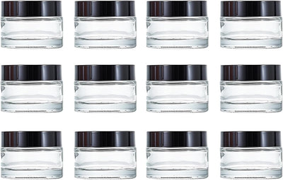 12 Frascos Vidrio Tapas Negras para Cosméticos 0.18oz