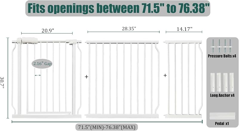 Puerta bebé ancha 71.5-76.3" sin taladro para mascotas