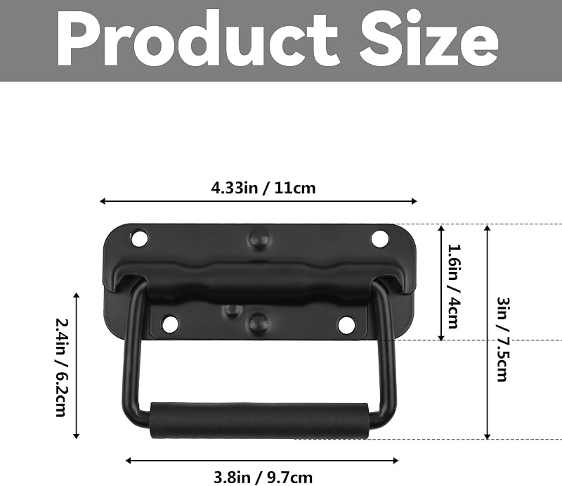 2 Manijas Acero Inox Negro Plegables Caja Herramientas