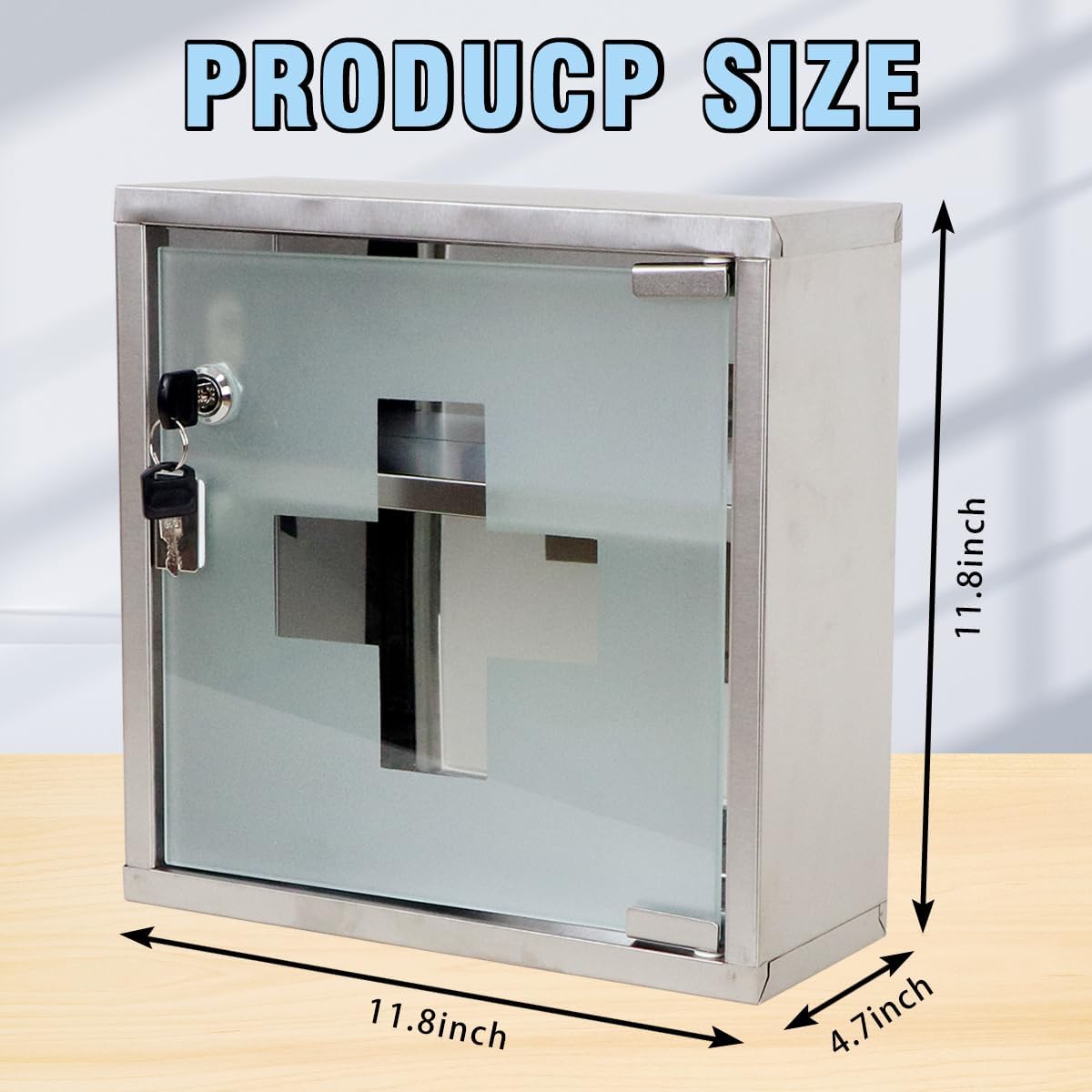 Botiquín acero inox 2 niveles pared 11.8x4.7x11.8"