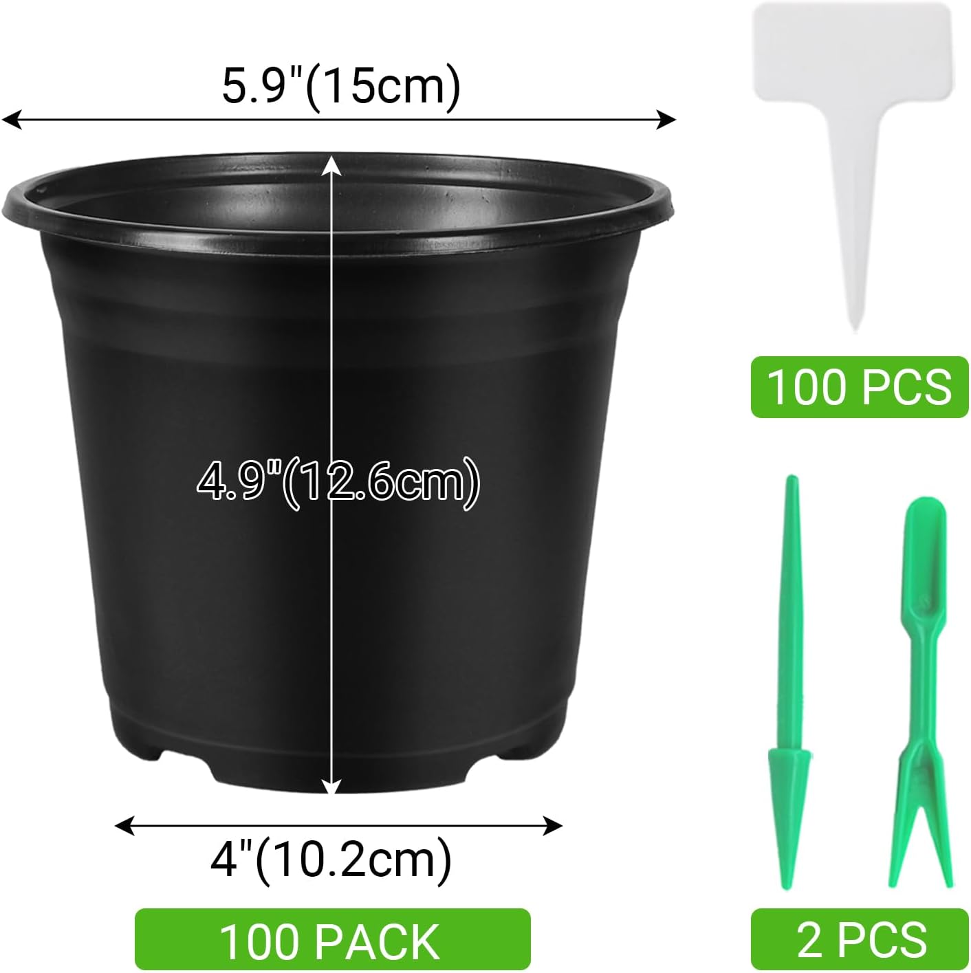 100 Macetas Plástico 0.5gal Vivero con Etiquetas