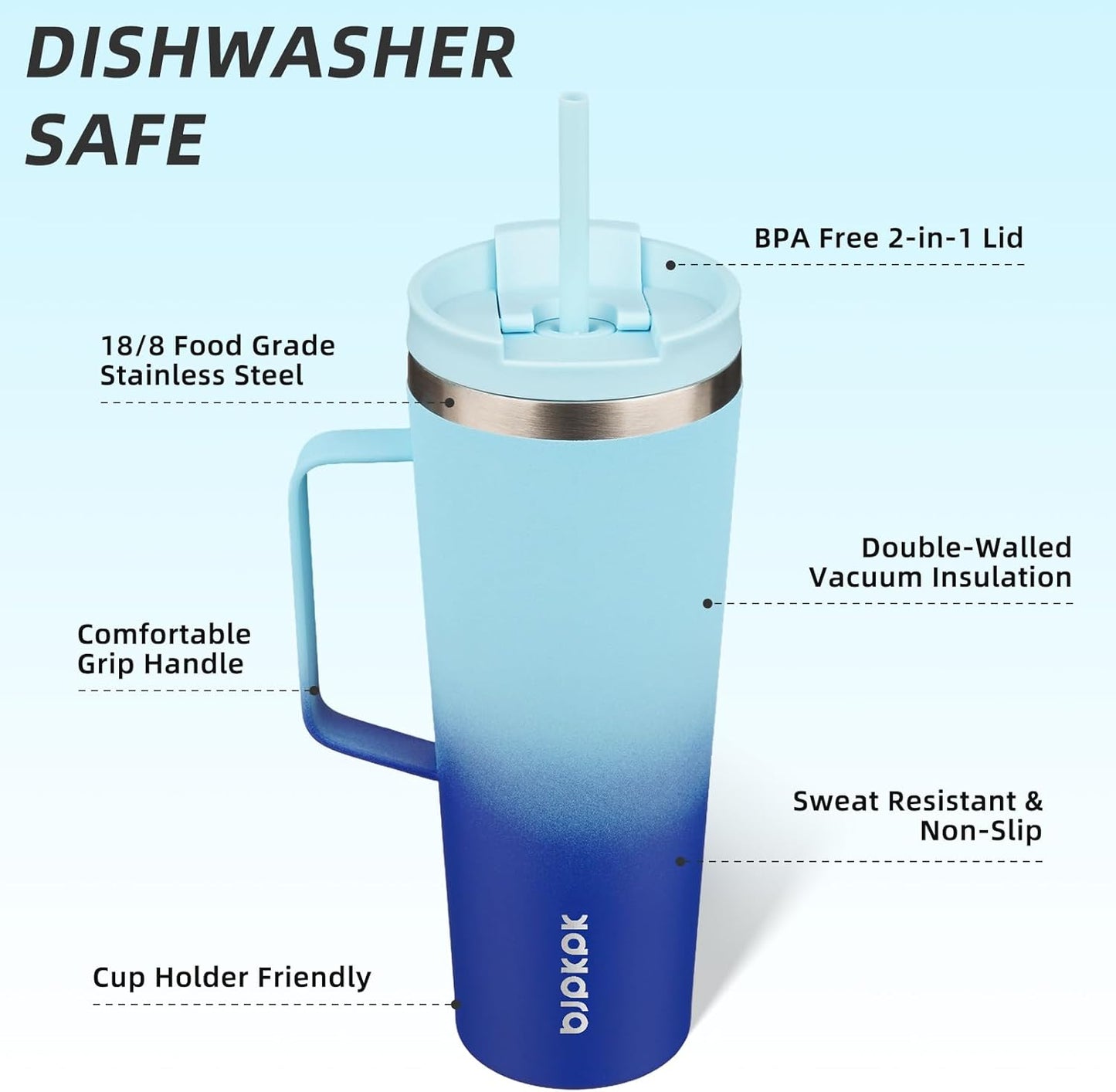 Vaso térmico acero inox con asa tapa pajilla 770ml
