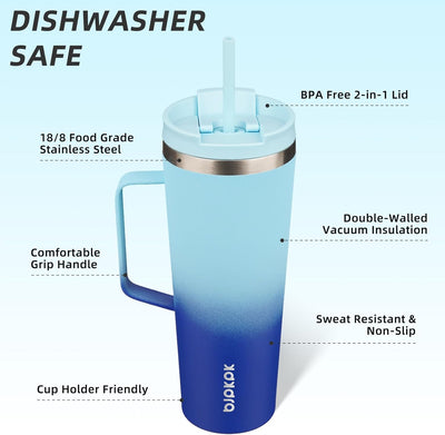 Vaso térmico acero inox con asa tapa pajilla 770ml