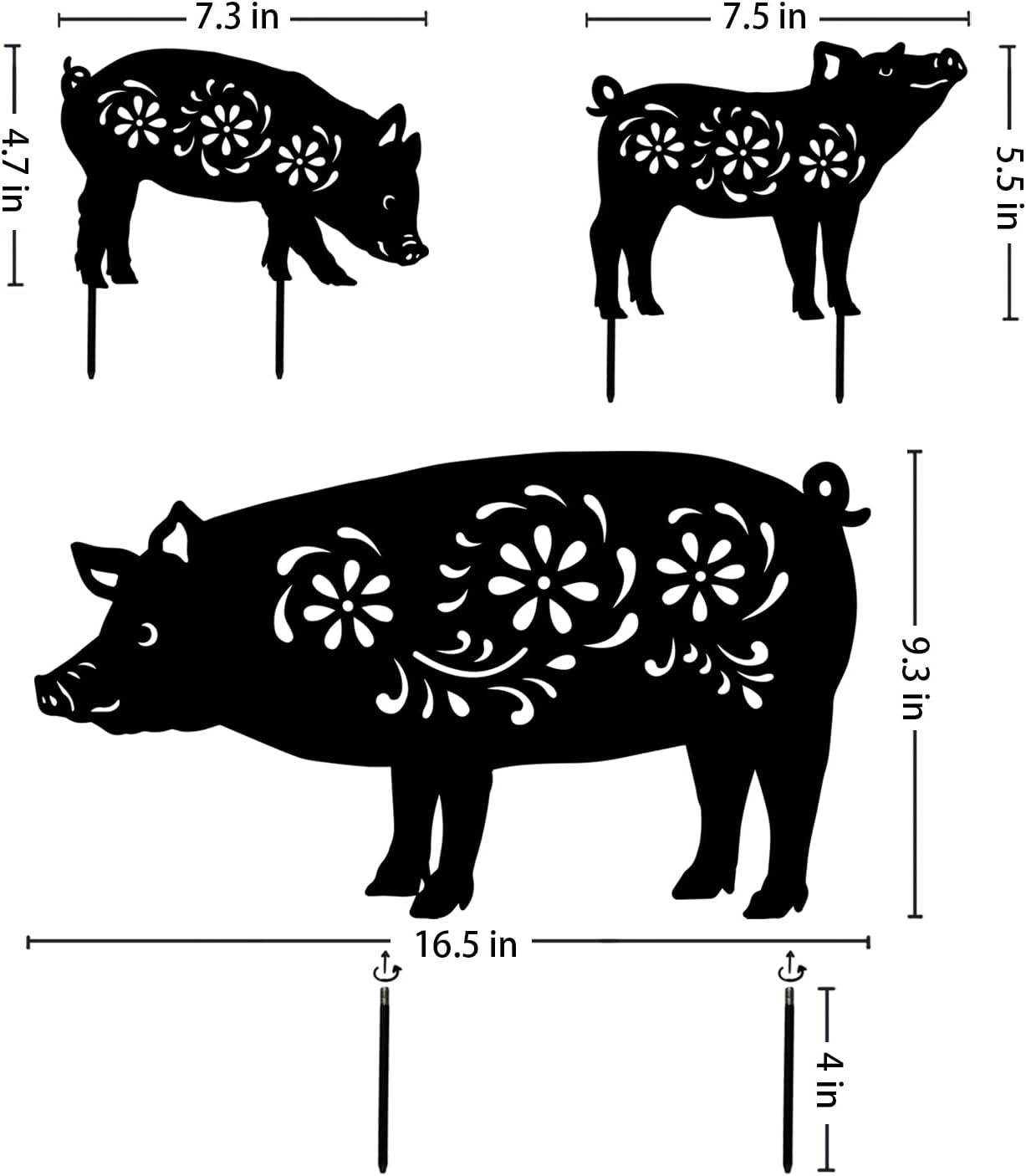 Estacas decorativas de cerdo metal para jardín exterior