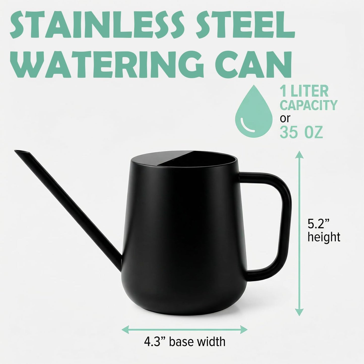 Regadera acero inox 35oz mango metal plantas