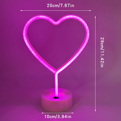 2 Letreros Neón LED Corazón Rosa USB Decoración Habitación