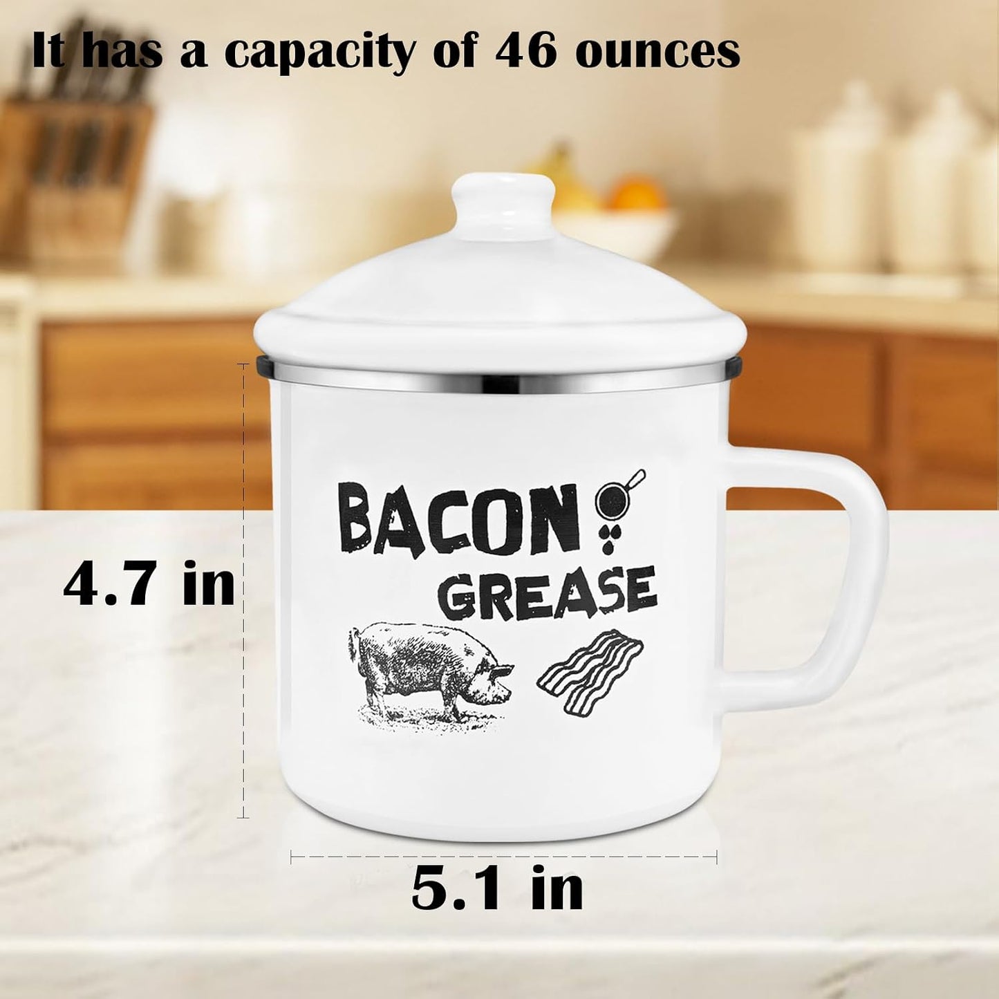 Recipiente grasa tocino 1.5l con colador y cuchara esmalte rústico