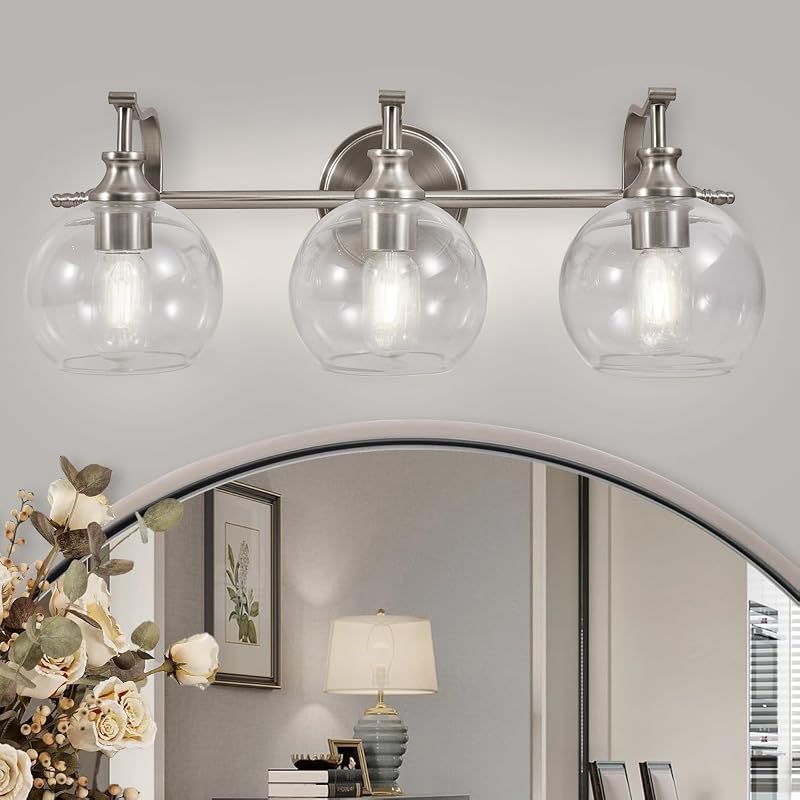 Lámpara baño 3 luces níquel cepillado vidrio transparente