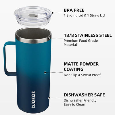 Vaso térmico acero inox 32oz con 2 tapas asa sin BPA