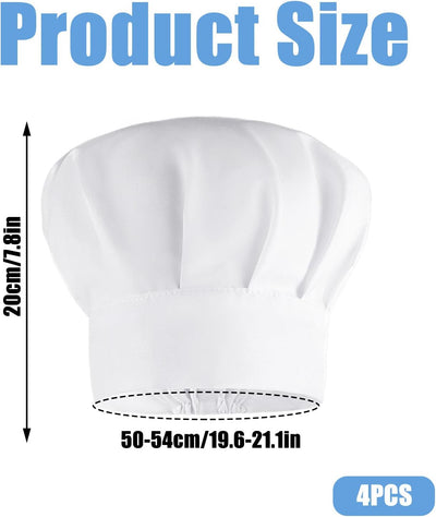 4 Sombreros Chef Niños Ajustables Blanco