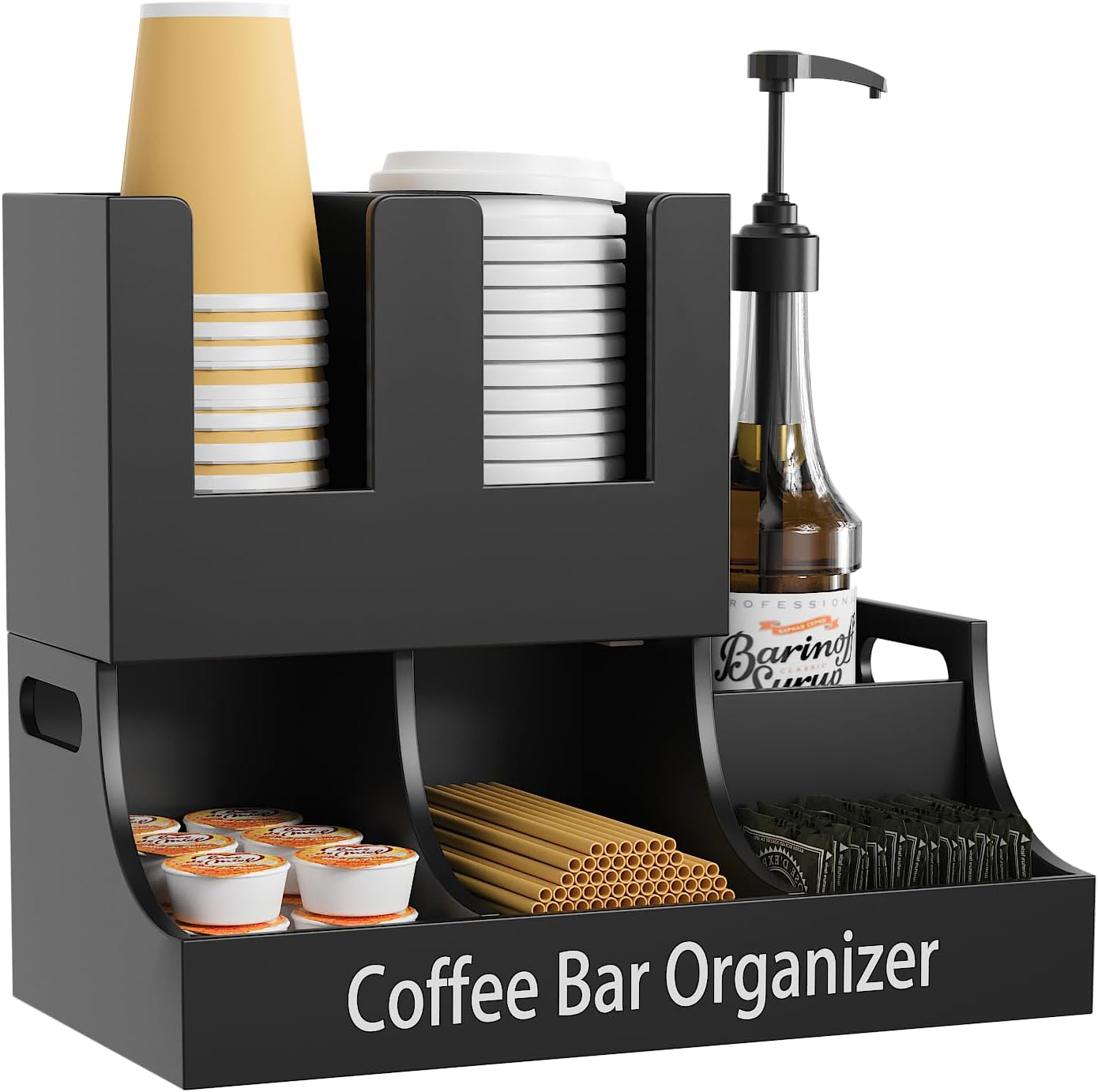 Organiz. madera encimera café tazas condimentos