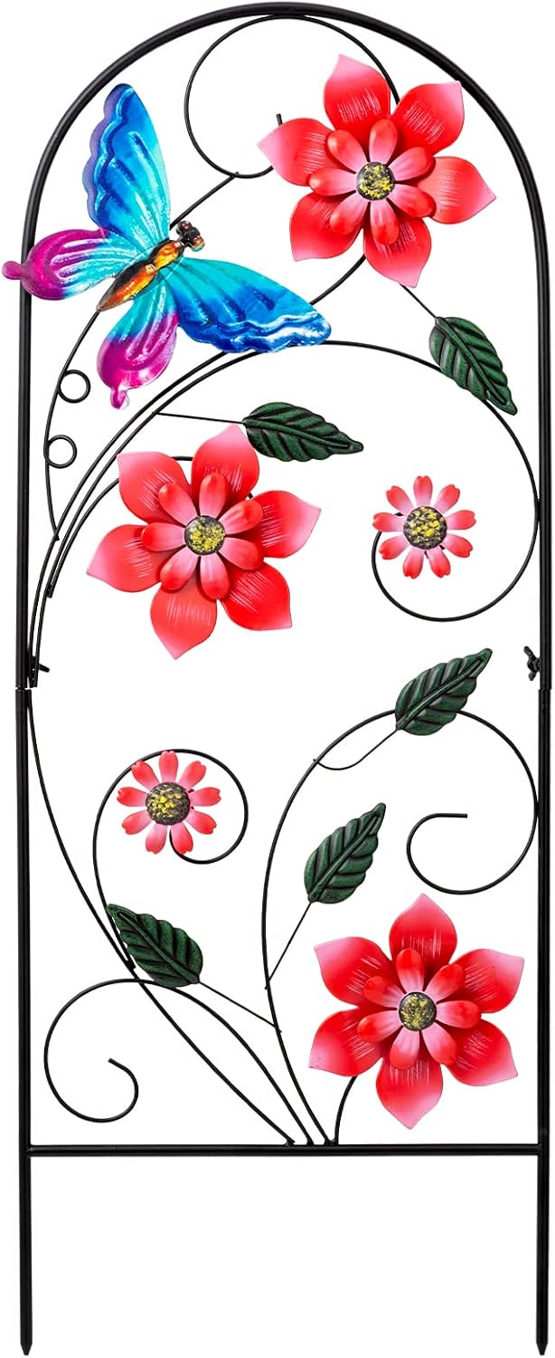 Estacas decorativas jardín 34" metal flores mariposas
