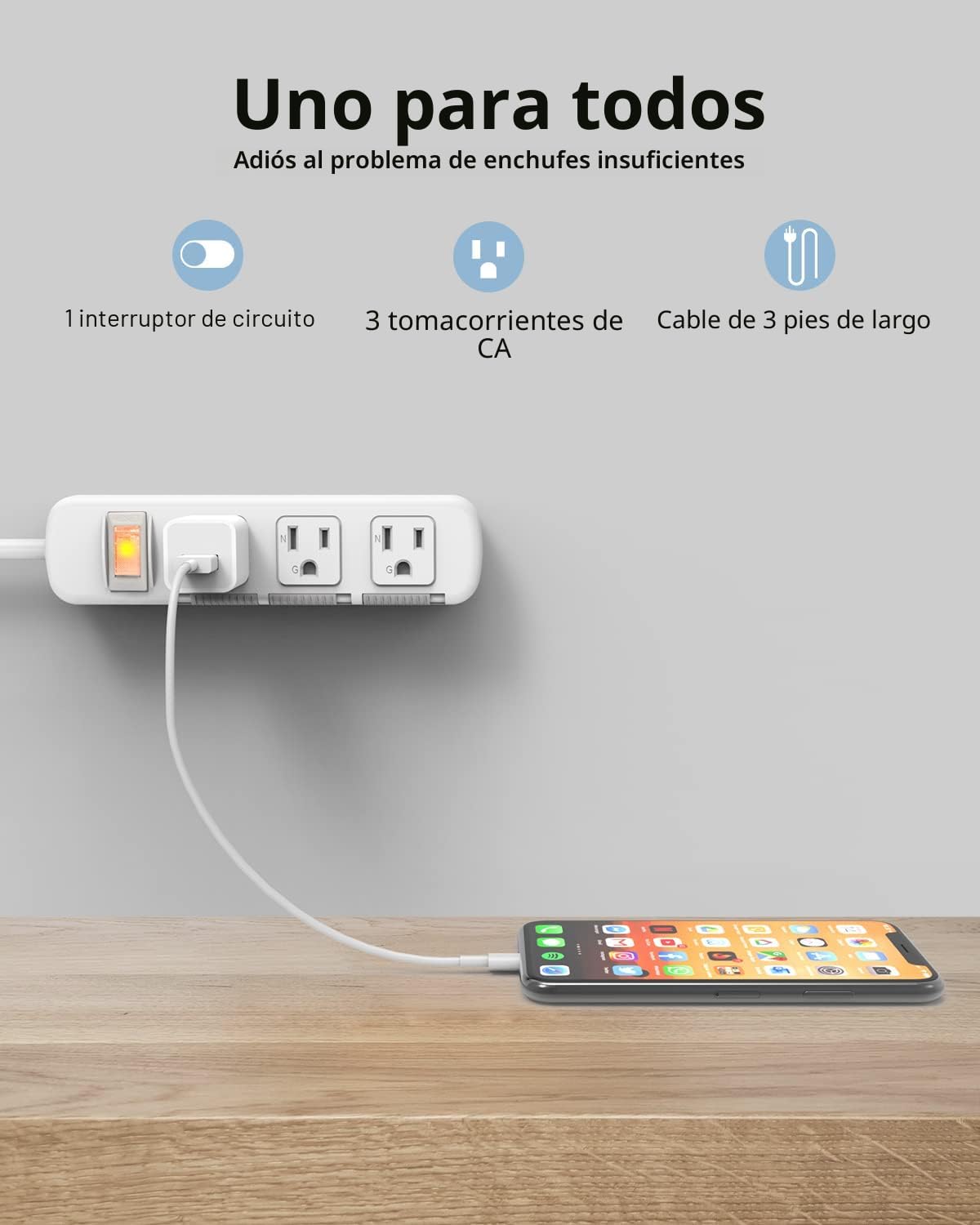 Regleta alimentación con proteccion sobretensiones 3 tomas 10a