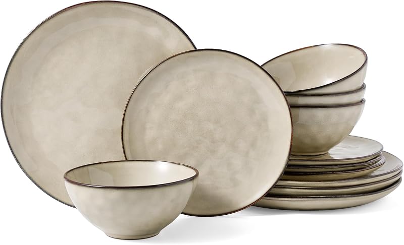 Set 12 Pzas Platos Cuencos Redondos Apto Microondas Caqui
