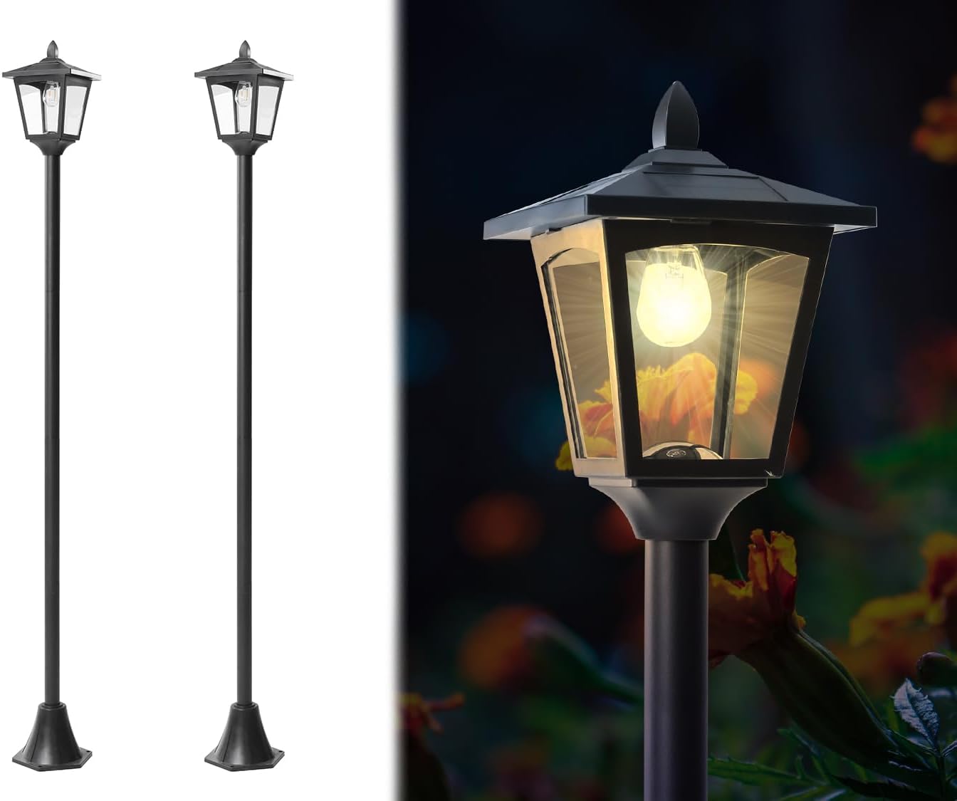 2 Postes Lámpara Solar 63pulg Impermeables Blanco Cálido