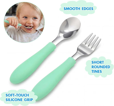 6 Pzas Cubiertos Niños Acero Inox Mango Silicona